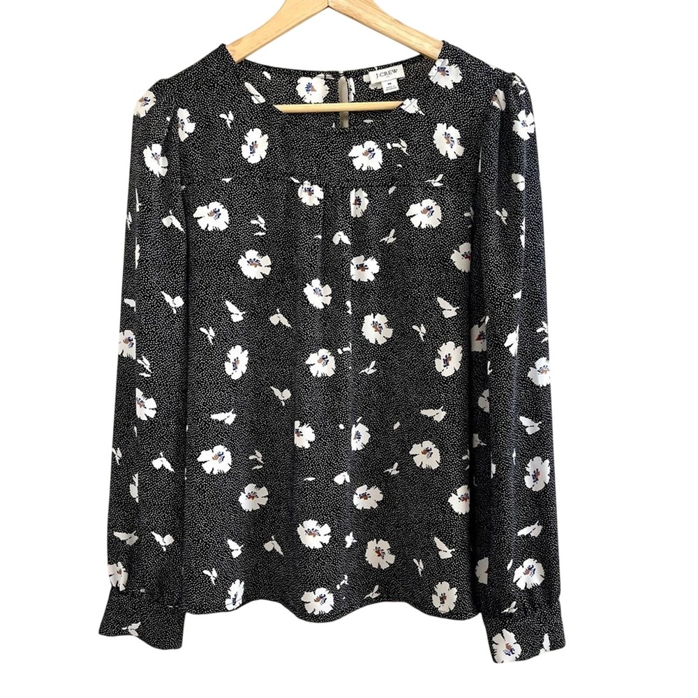 J. Crew | Women's Medium,‎ Floral and Polka Dot Black Blouse, business casual